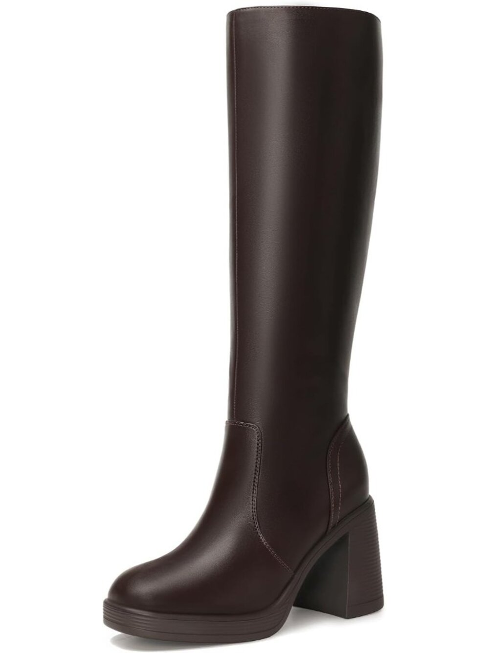 🆕Women's Brown Knee High Platform Boots Chunky Block Heel Square Toe Shoes